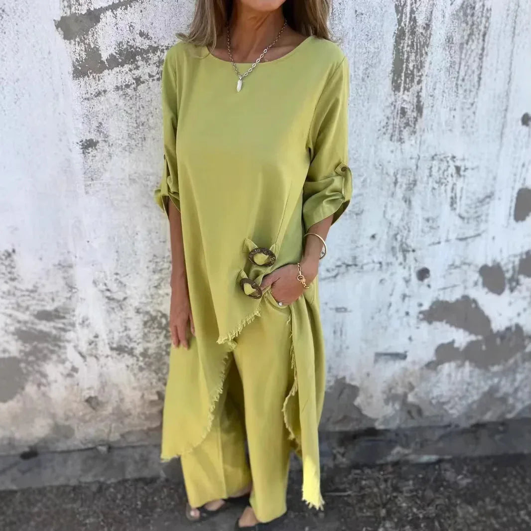 Conjunto Essência™ em Viscose Leve com Design Assimétrico / Para Mulheres que Irradiam Leveza e Elegância Natural!