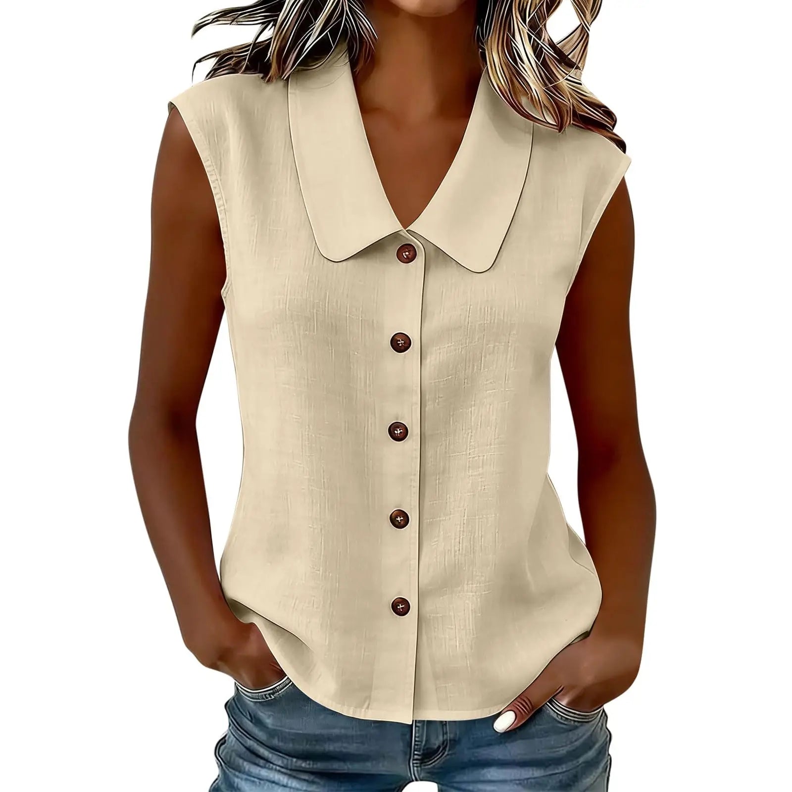 Camisa Celinea™ em Linho de algodão Com Gola Elegante e Botões Frontais / Leveza Que Combina Com Tudo