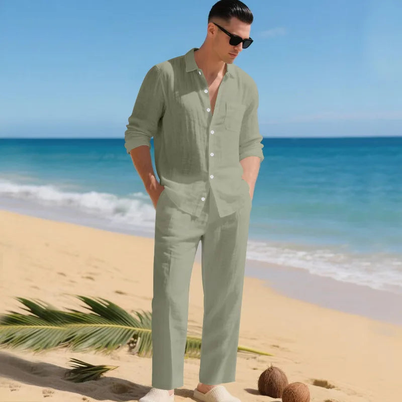 Conjunto Luca™ em Linho de Algodão com Camisa de Botões