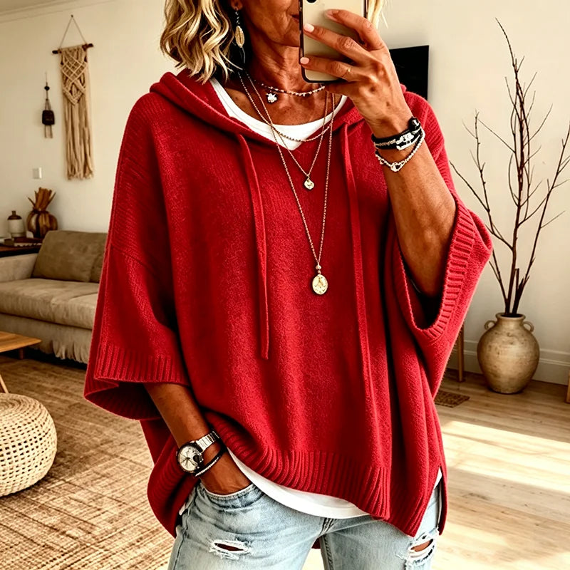 Suéter Lorena™ em Tricô com Capuz e Modelagem Ampla / Conforto Envolvente com um Visual Descontraído