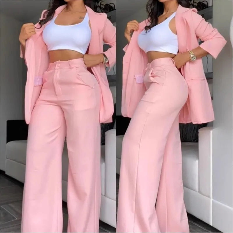 Conjunto Marcella™ com Blazer de Alfaiataria, Calça Pantalona e Cintura Alta