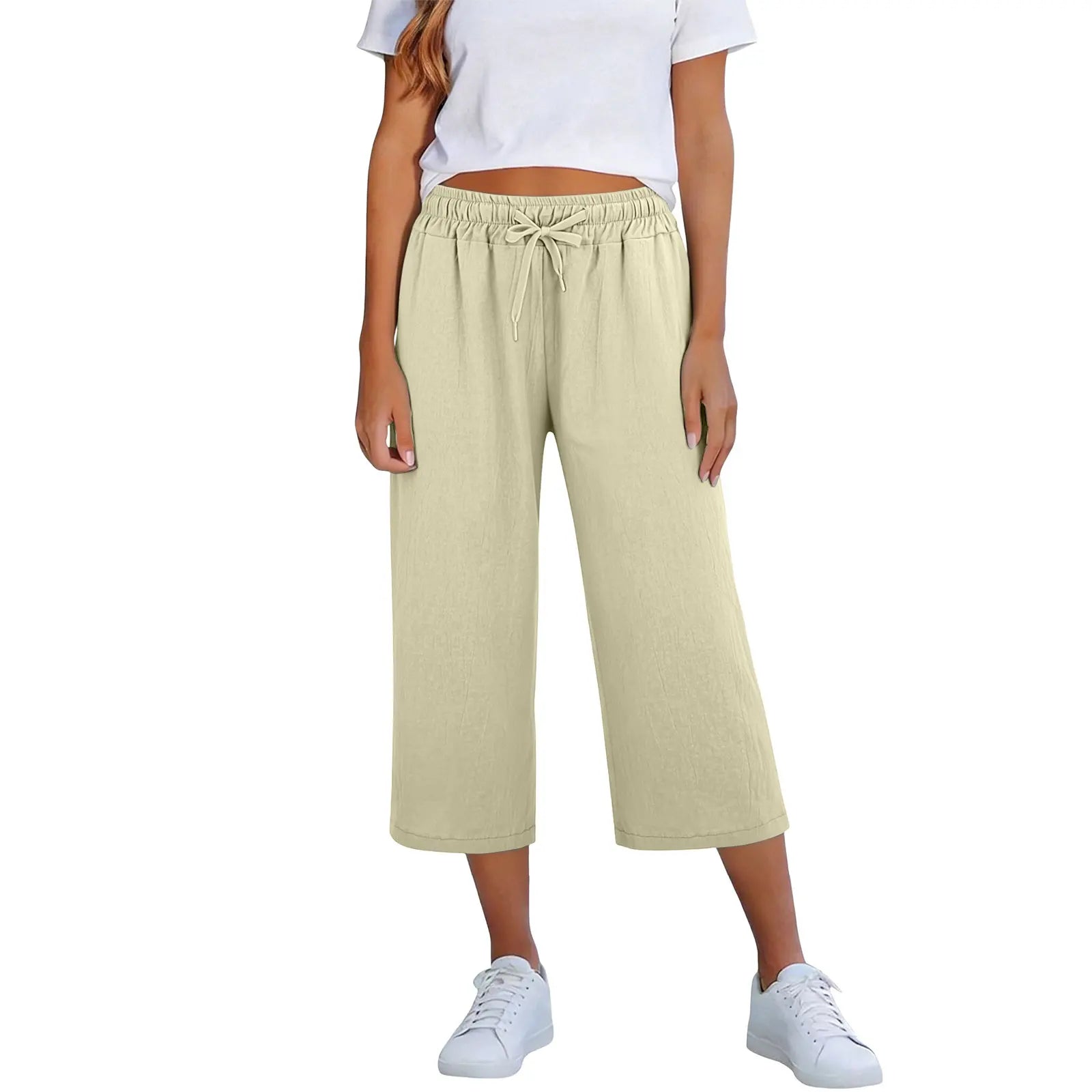 Calça Lisia™ Pantacourt com Cintura Elástica e Cordão Ajustável / Conforto Leve Para Usar Todos Os Dias!