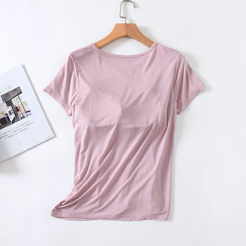 Blusa Velina™ com Bojo Interno, Manga Curta e Modelagem Ajustada