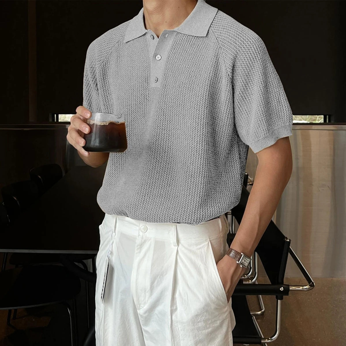 Polo Varello™ em Malha Texturizada com Gola Clássica
