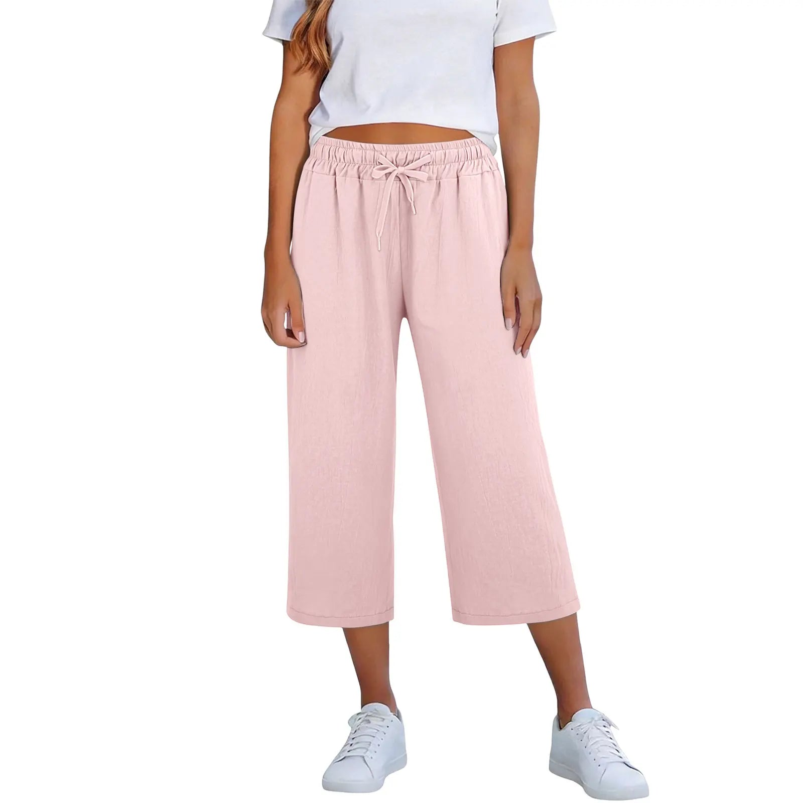 Calça Lisia™ Pantacourt com Cintura Elástica e Cordão Ajustável / Conforto Leve Para Usar Todos Os Dias!