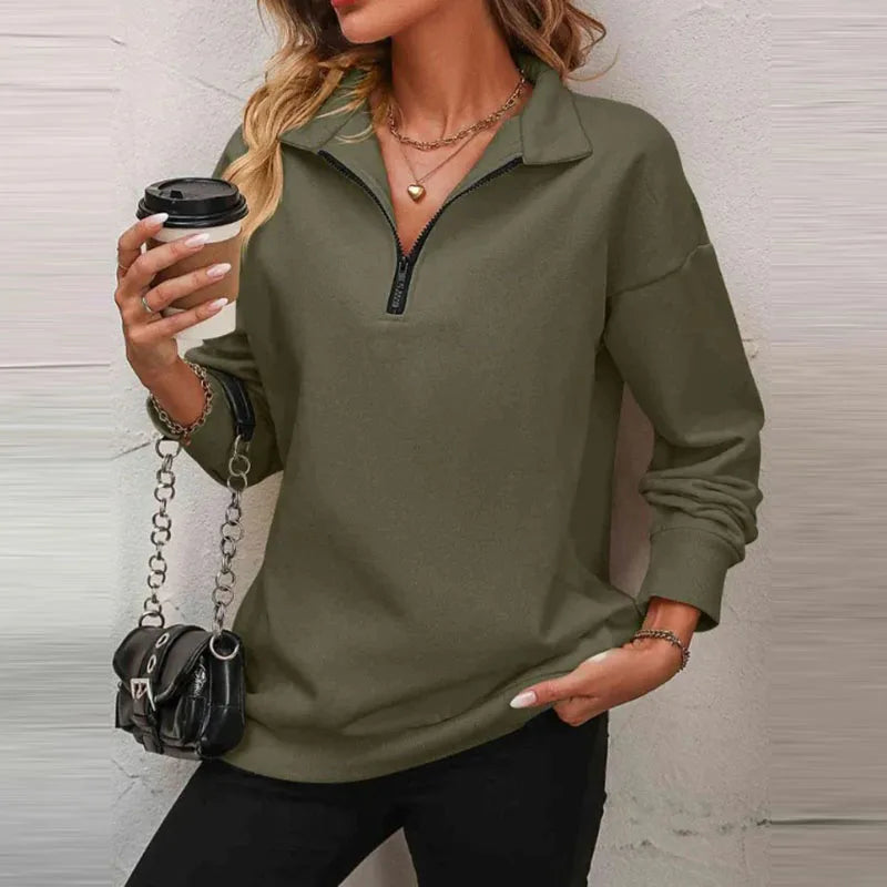 Blusa Olivia™ em Moletom Premium com Gola Alta e Zíper Frontal  / A Peça-Coringa que Vai com Tudo!