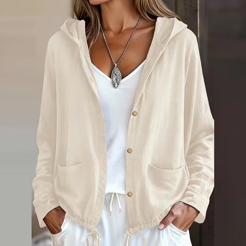 Jaqueta Olívia™ com Capuz, Botões Frontais e Barra Ajustável / Adapte o Caimento de Acordo com o Look