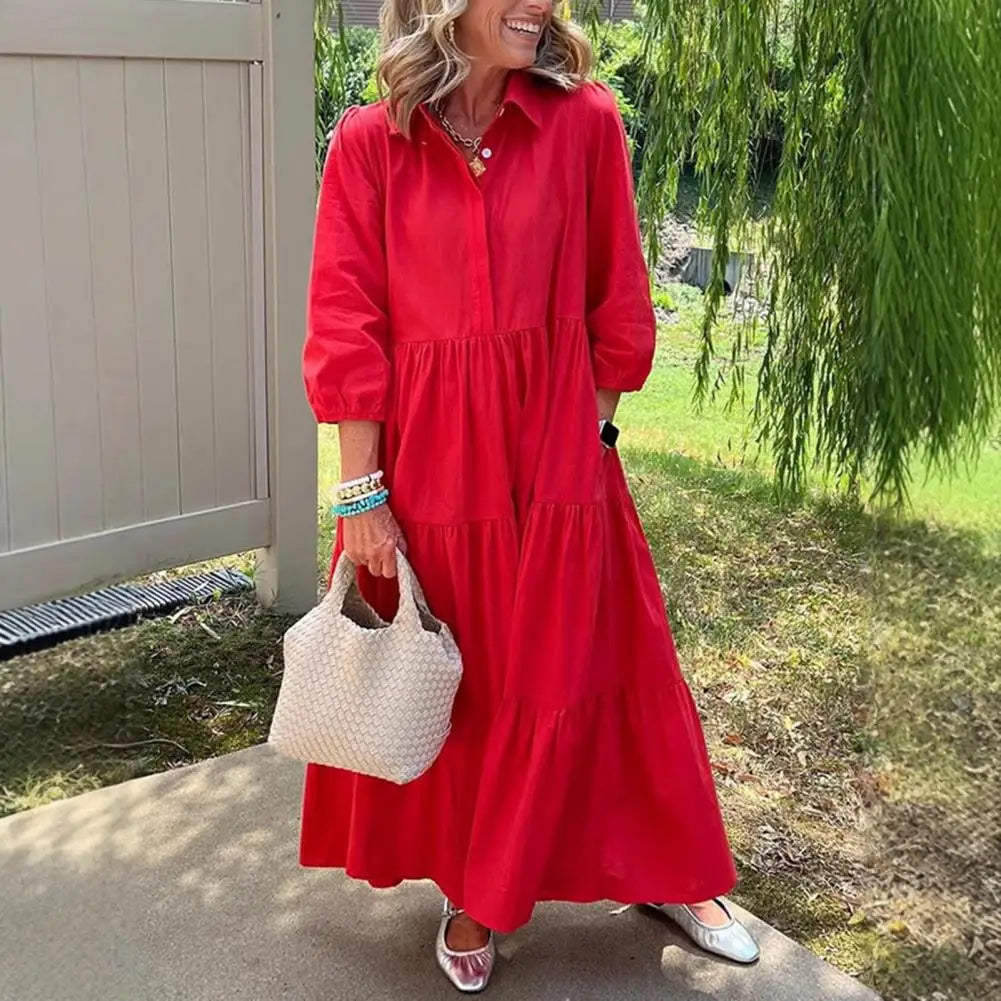 Vestido Margot™ em Algodão Premium com Gola Charmosa e Saia em Camadas / Minimalismo Romântico que Nunca Sai de Moda!