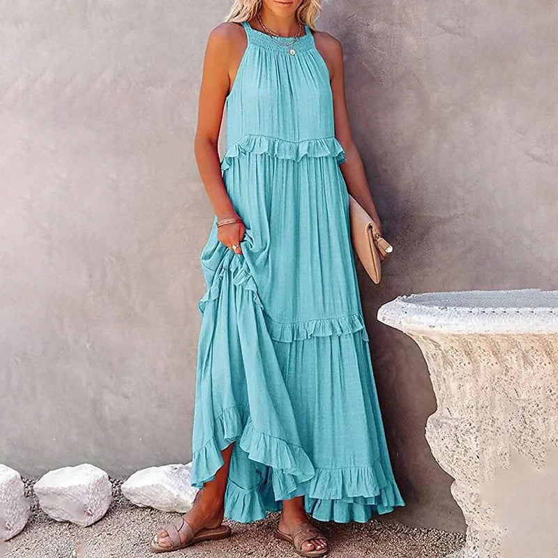 Vestido Brisa Costeira™ em Viscose Leve com Babados Evasê / Leveza e Sofisticação para Viver Seus Dias com Estilo!