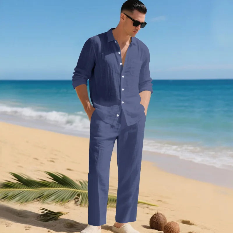 Conjunto Luca™ em Linho de Algodão com Camisa de Botões