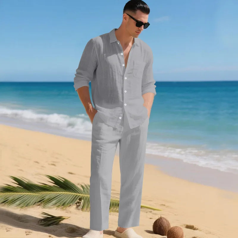 Conjunto Luca™ em Linho de Algodão com Camisa de Botões