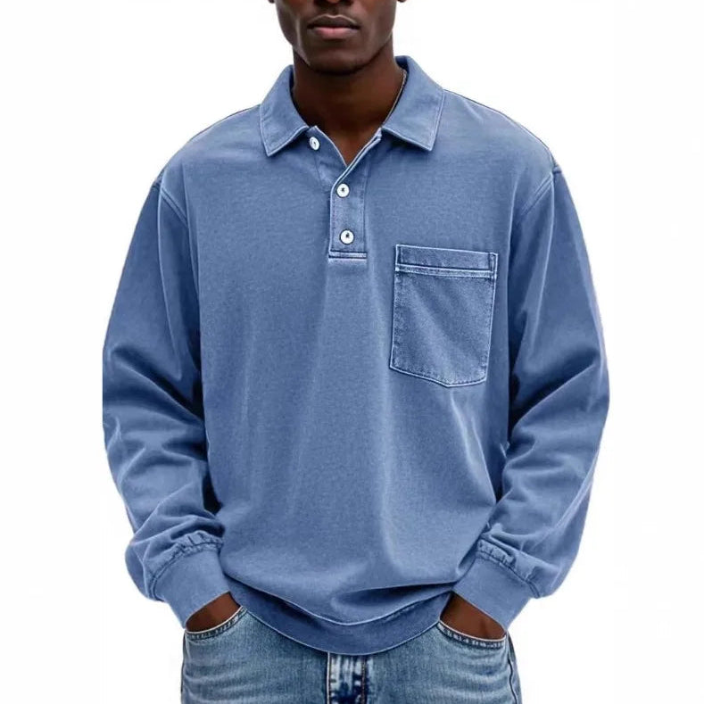 Camisa Polo Weston™ com Manga Longa e Bolso Frontal / Um Visual Vintage com Presença Masculina