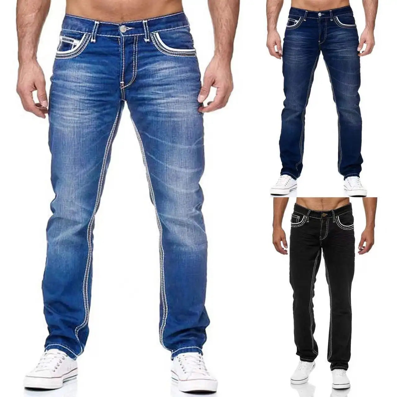 Calça Jeans Castelli™ Com Lavagem Estonada, Costuras Contrastantes E Modelagem Reta / Presença Casual Com Atitude de Homem de Respeito