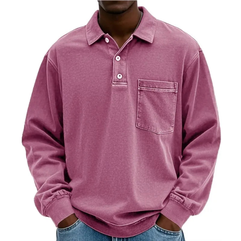 Camisa Polo Weston™ com Manga Longa e Bolso Frontal / Um Visual Vintage com Presença Masculina