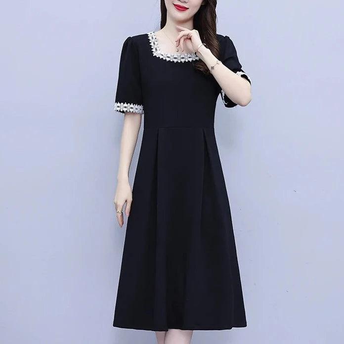 Vestido BellaFlora™ com Detalhes em Renda nas Mangas e Gola / Uma peça-chave para um visual deslumbrante. - ModernLar