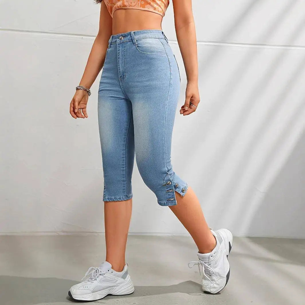 Calça Capri Marena™ com Cintura Alta, Barra Lateral com Botões Ajustáveis e Elasticidade Absoluta