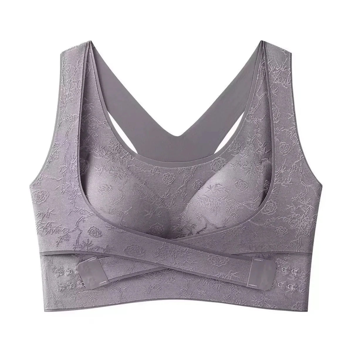 Top Modelador Lioren™ com Faixa Transpassada Ajustável e Textura Floral em Relevo