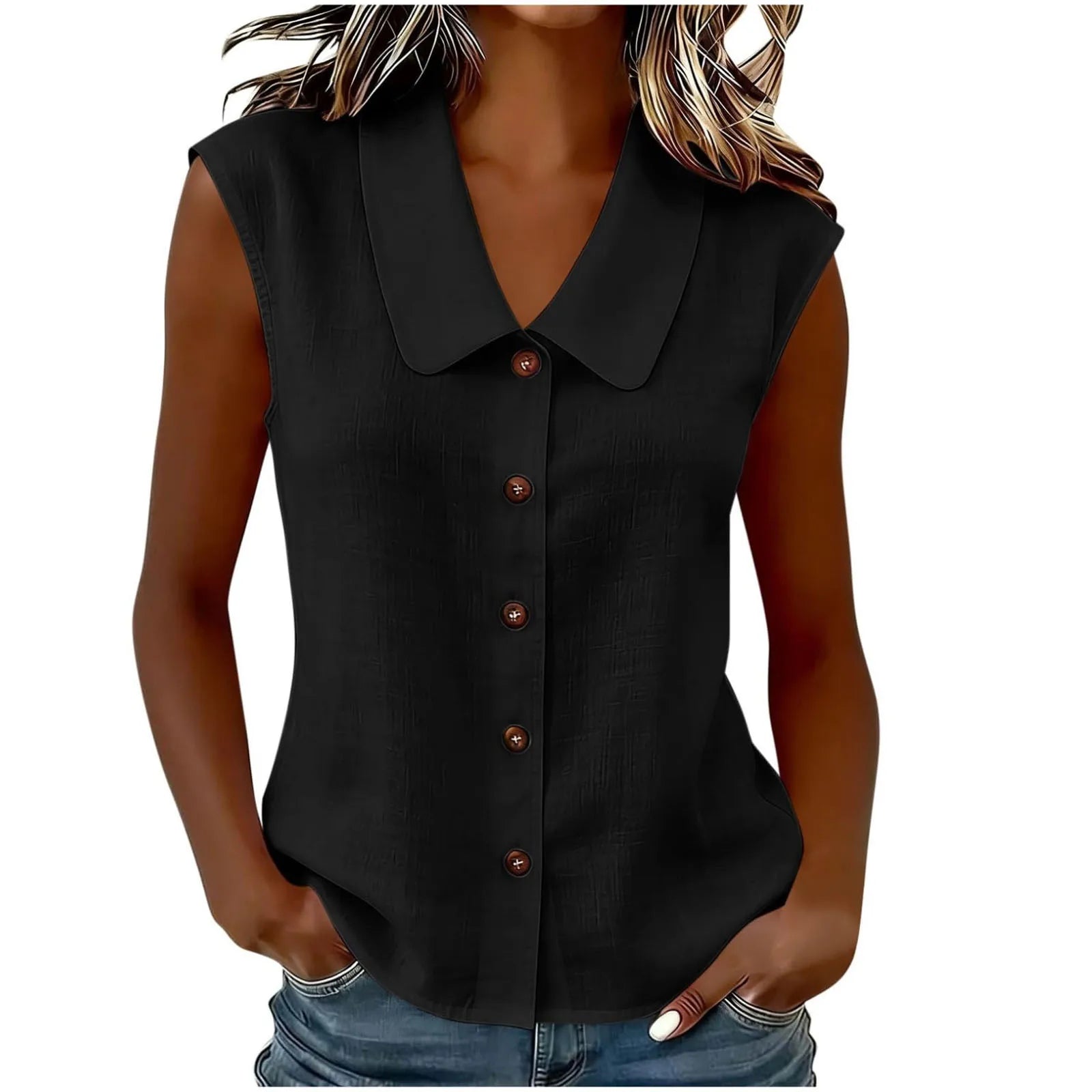 Camisa Celinea™ em Linho de algodão Com Gola Elegante e Botões Frontais / Leveza Que Combina Com Tudo