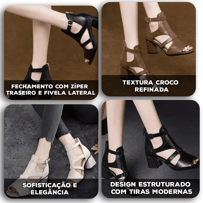 Sandália Khalifa™  com Salto Bloco e Visual Refinado / O Essencial Sofisticado que te Acompanha!