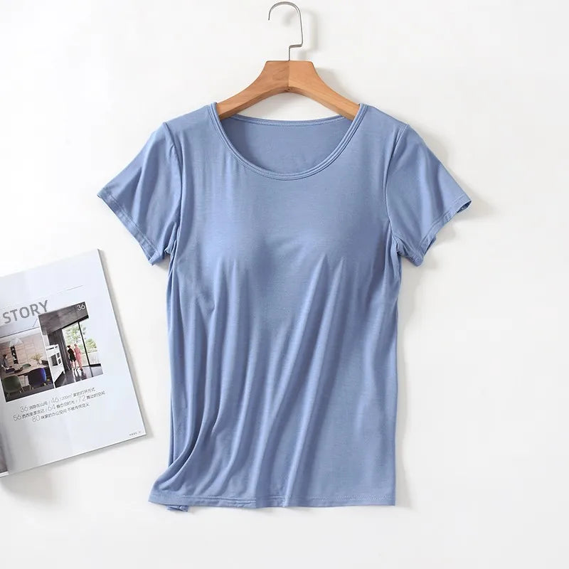 Blusa Velina™ com Bojo Interno, Manga Curta e Modelagem Ajustada