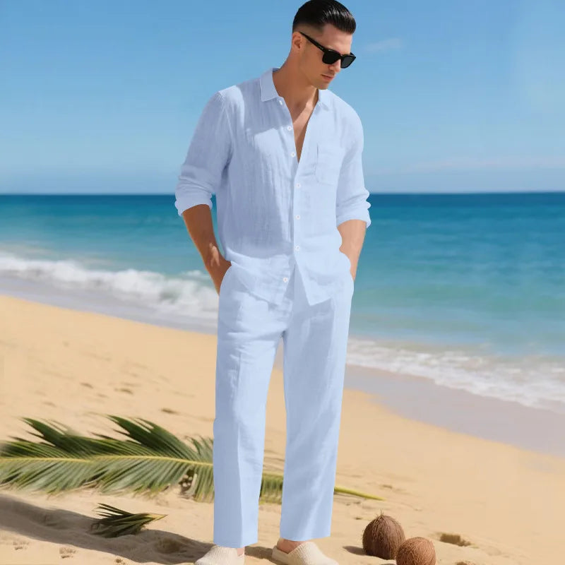 Conjunto Luca™ em Linho de Algodão com Camisa de Botões