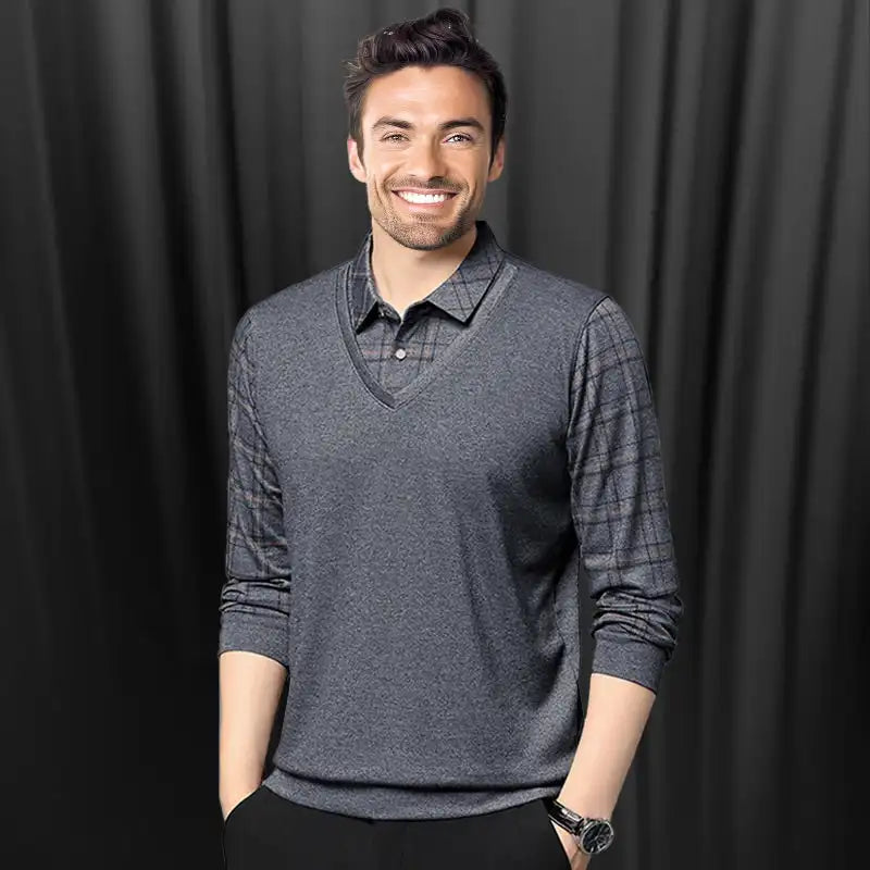 Camisa Harper™ com Design de Camada Dupla e Manga Xadrez / Modernidade e Estilo em Sintonia Perfeita
