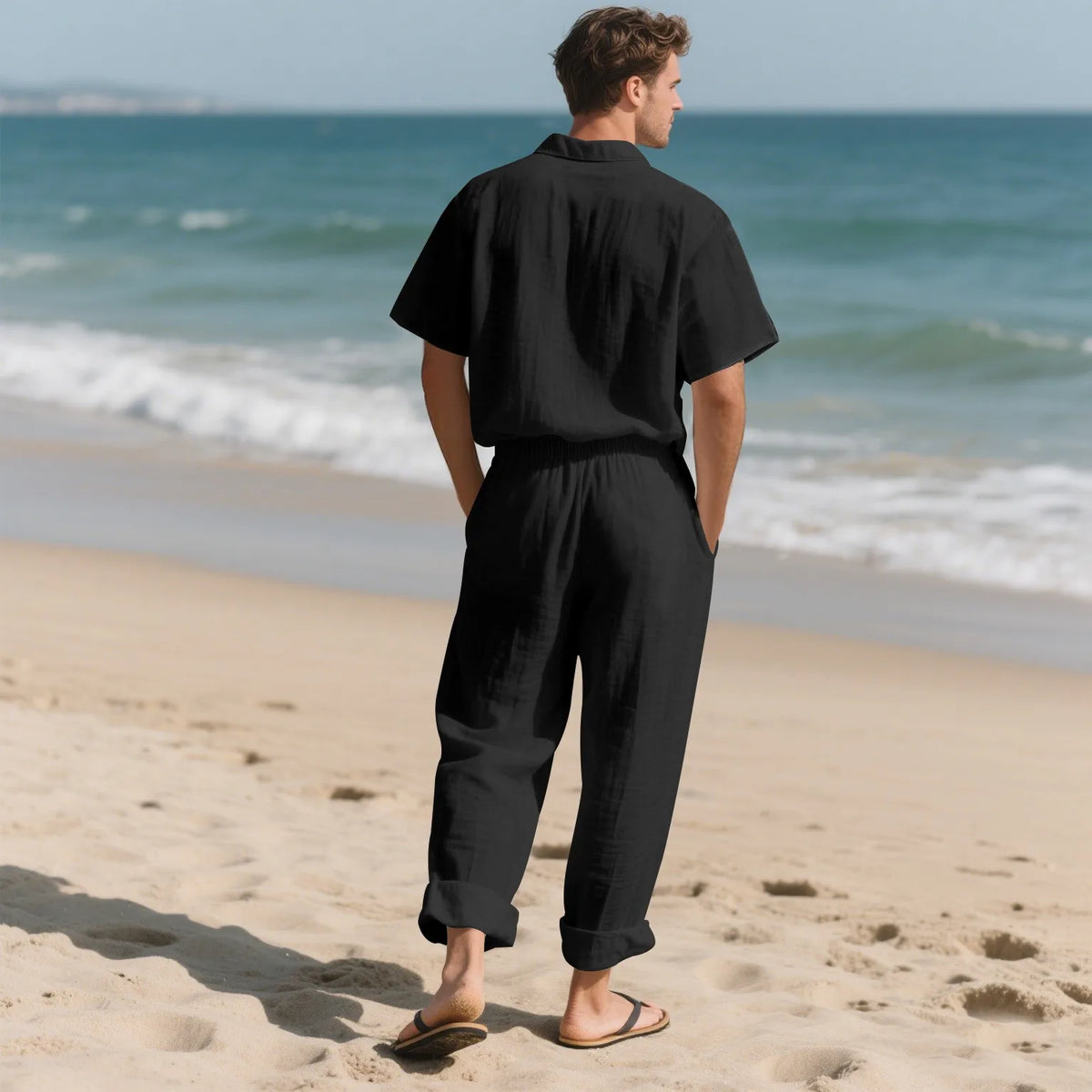 Conjunto Leandro™ com Visual Sofisticado, Camisa de Manga Curta e Calça Reta