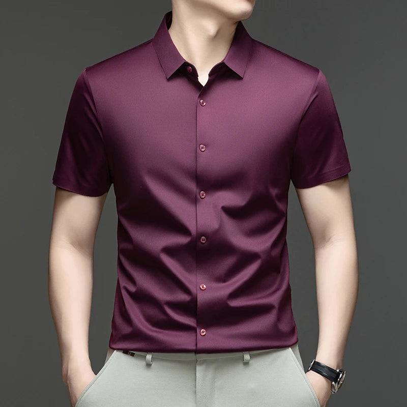 Camisa Calvero™ com Tecido Flexível de Toque Fresco, Gola Clássica e Botões Frontais