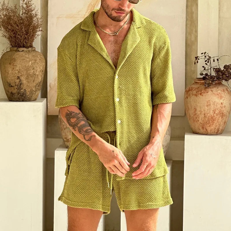 Conjunto Hampton™ em Malha Texturizada Premium com Gola Resort