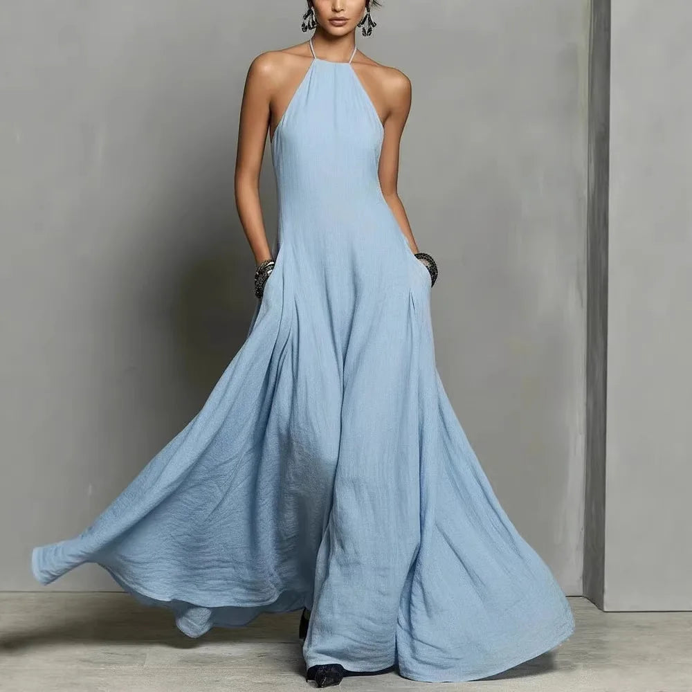 Vestido Serafine™ com Decote Halter, Costas Abertas e Caimento Fluido