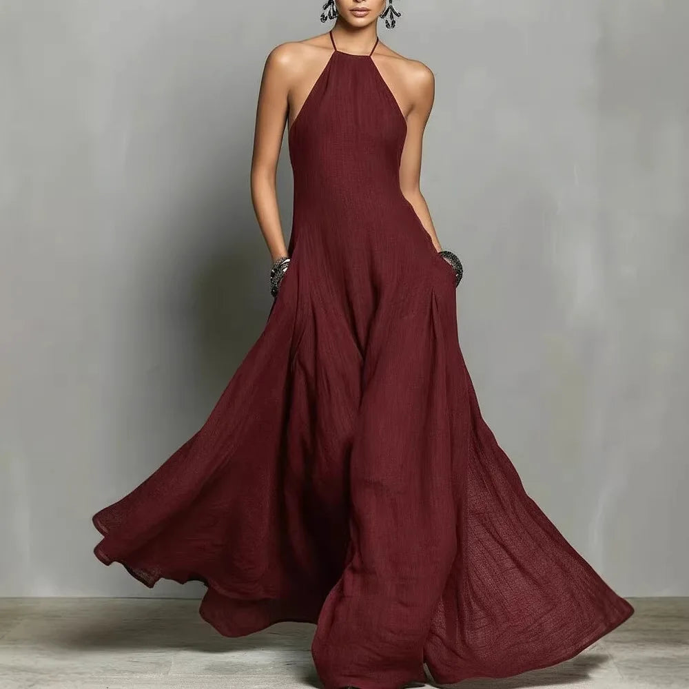 Vestido Serafine™ com Decote Halter, Costas Abertas e Caimento Fluido