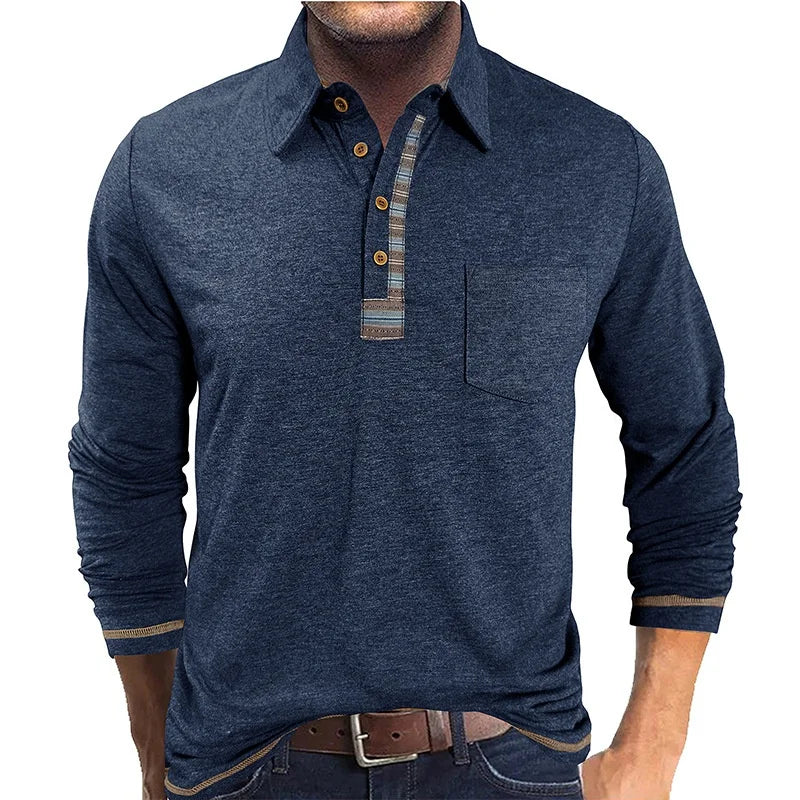 Camisa Manga Longa Bellford™ Com Gola Polo e Acabamento Refinado