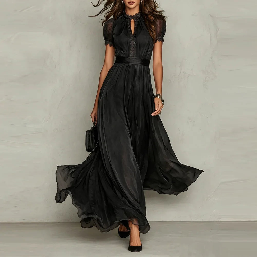 Vestido Eleonora™ com Cintura Marcada e Gola Alta / Movimento Elegante Que Acompanha Cada Passo.