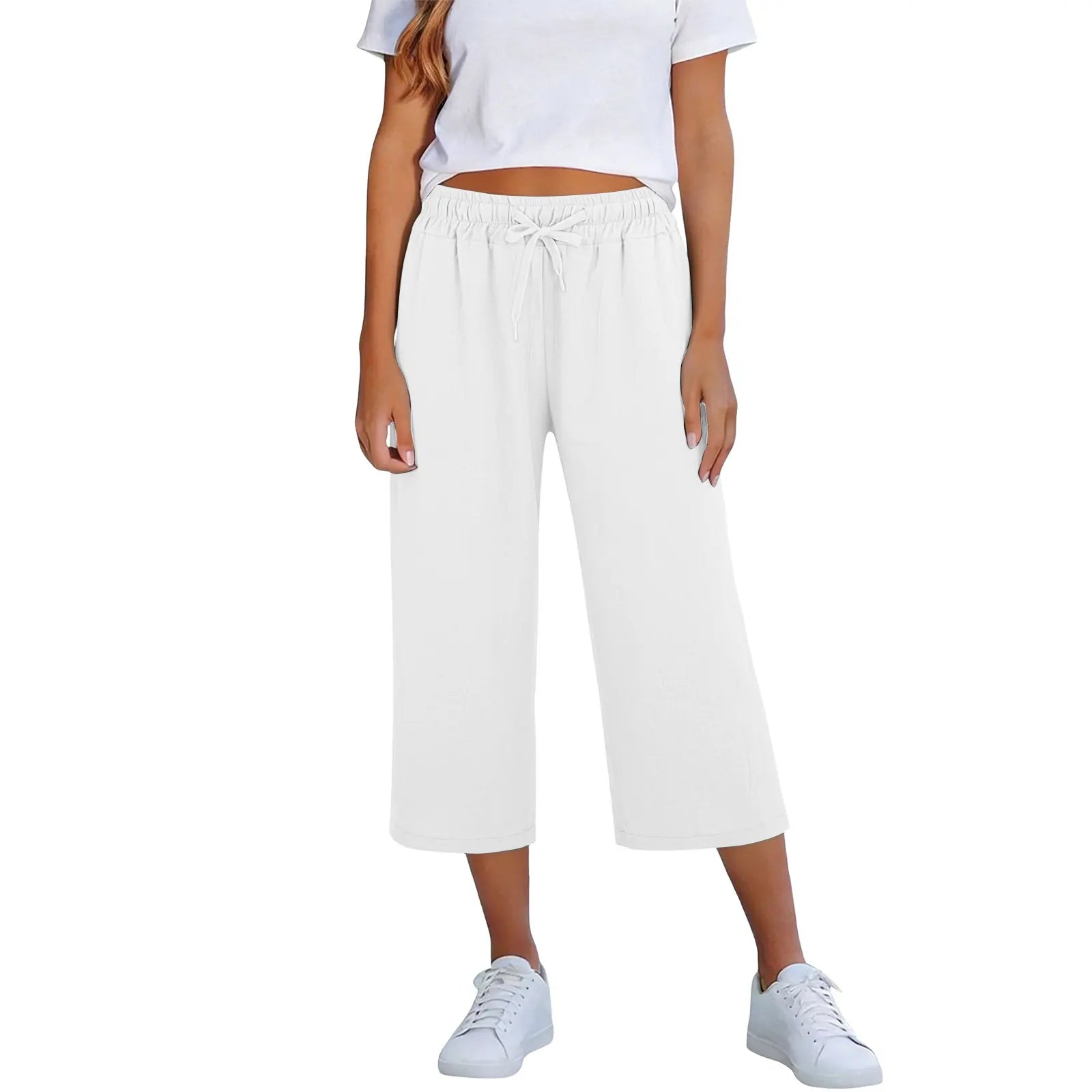 Calça Lisia™ Pantacourt com Cintura Elástica e Cordão Ajustável / Conforto Leve Para Usar Todos Os Dias!