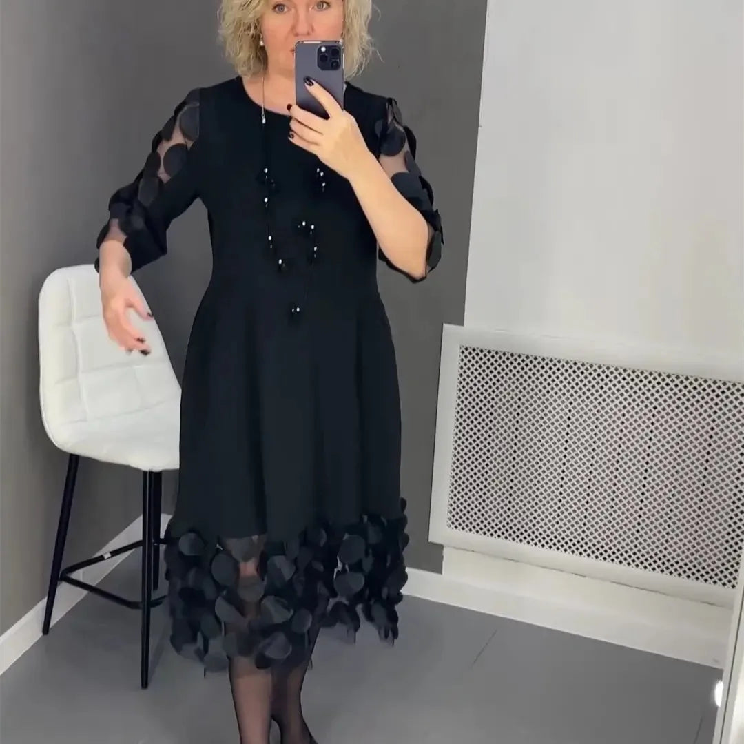 Vestido Elegance Poá™ em Popelina de Algodão com Tule Detalhado / Sofisticação e Charme em Cada Detalhe!