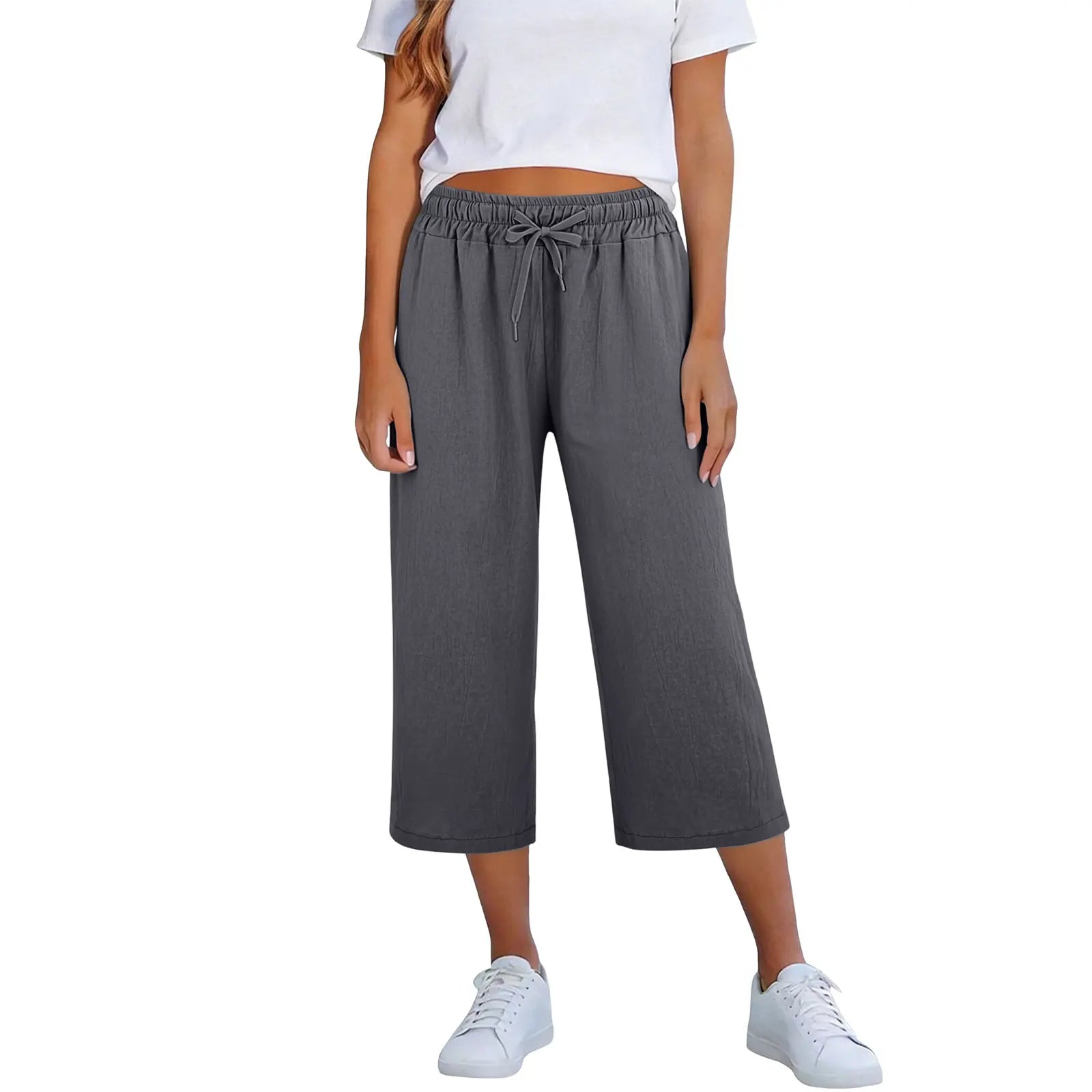 Calça Lisia™ Pantacourt com Cintura Elástica e Cordão Ajustável / Conforto Leve Para Usar Todos Os Dias!