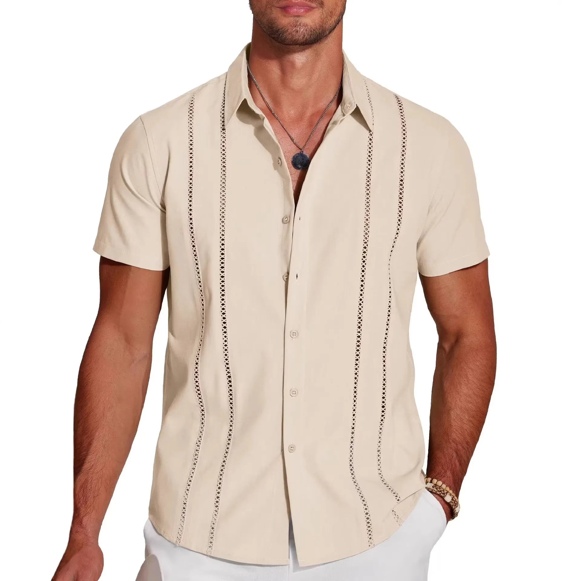 Camisa Kaedon™ com Linhas Verticais de Efeito Metálico e Visual de Alto Padrão