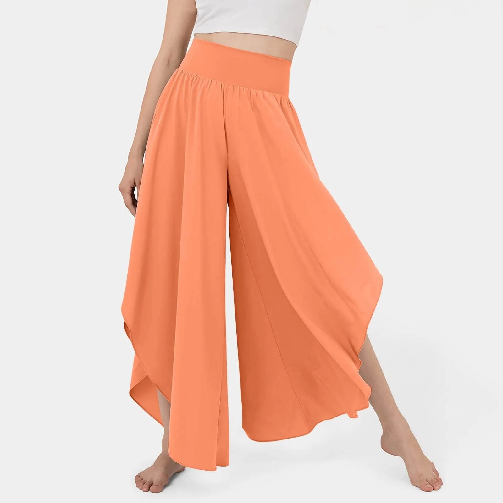 Calça Marvelle™ com Cintura Alta Marcada e Modelagem Pantalona com Recortes Assimétricos / A Fluidez De Uma Saia Com A Praticidade De Uma Calça
