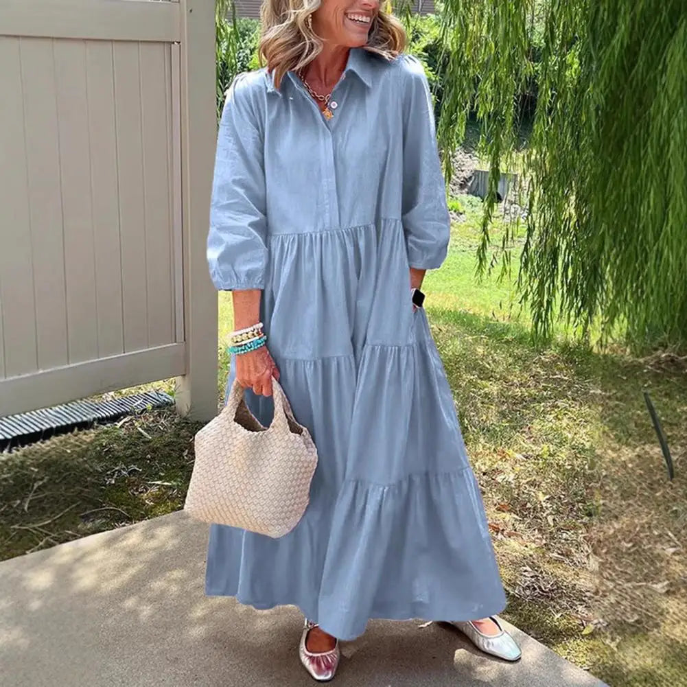 Vestido Margot™ em Algodão Premium com Gola Charmosa e Saia em Camadas / Minimalismo Romântico que Nunca Sai de Moda!