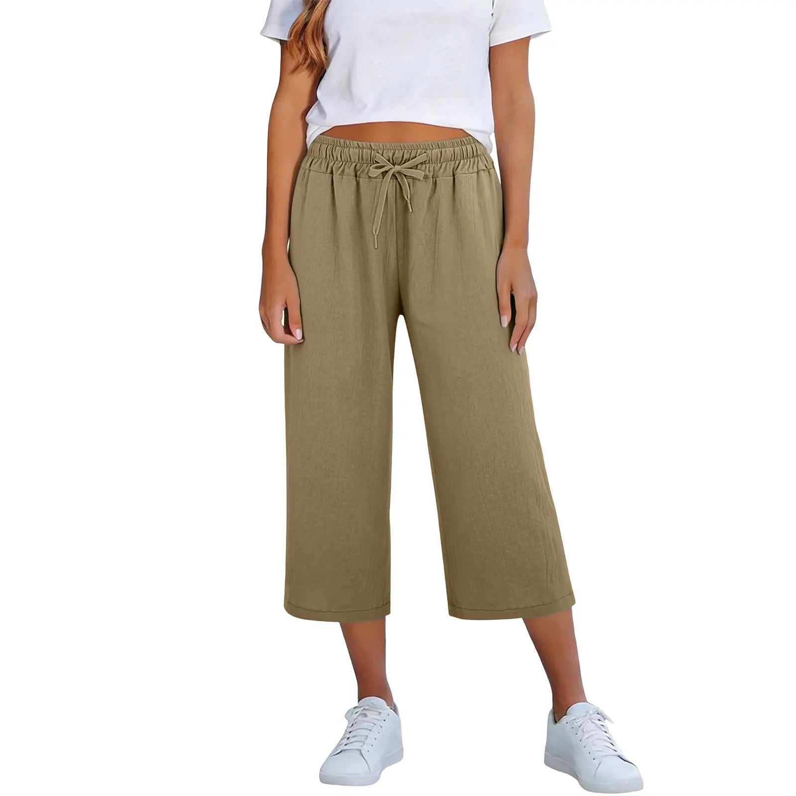 Calça Lisia™ Pantacourt com Cintura Elástica e Cordão Ajustável / Conforto Leve Para Usar Todos Os Dias!