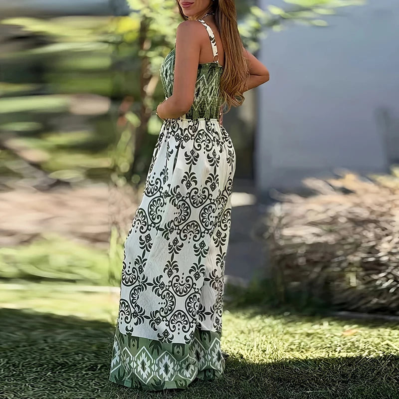 Macacão Salina™ com Estampa Mediterrânea, Cintura Marcada e Modelagem Pantalona