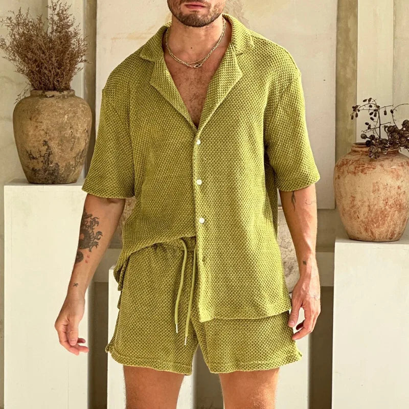 Conjunto Hampton™ em Malha Texturizada Premium com Gola Resort