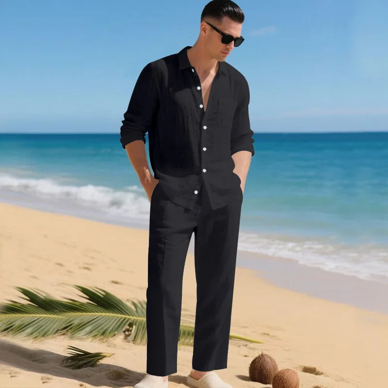 Conjunto Luca™ em Linho de Algodão com Camisa de Botões