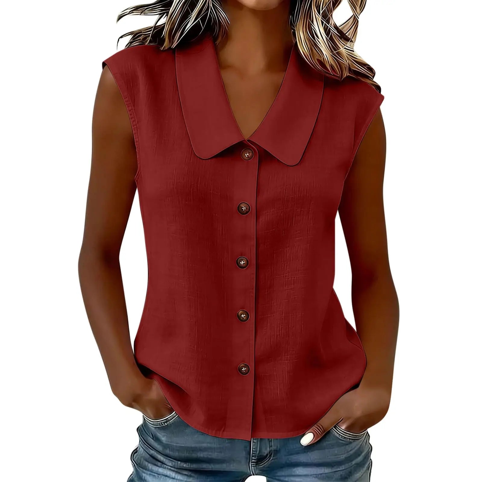 Camisa Celinea™ em Linho de algodão Com Gola Elegante e Botões Frontais / Leveza Que Combina Com Tudo