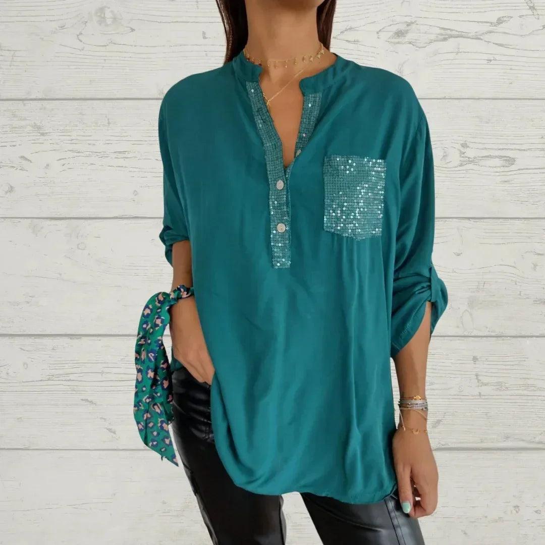 [COMPRE 1 E LEVE 2] Blusinha Salafiori™ com Caimento Solto e Detalhes em Strass Reluzente / Sofisticação e Conforto que Encantam!