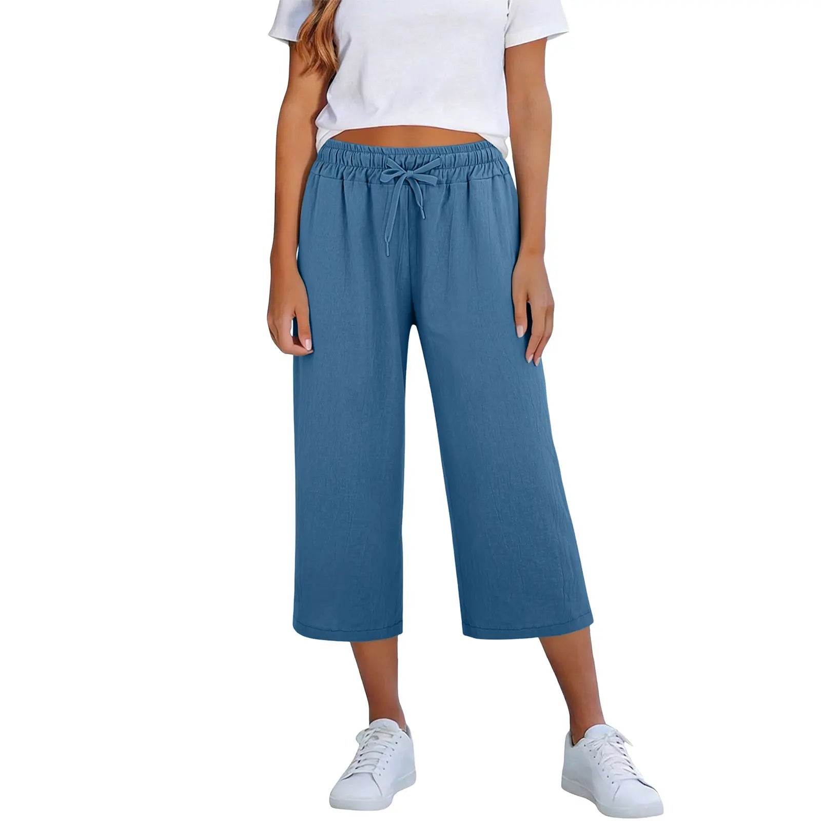Calça Lisia™ Pantacourt com Cintura Elástica e Cordão Ajustável / Conforto Leve Para Usar Todos Os Dias!