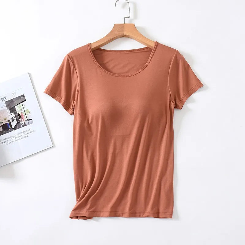Blusa Velina™ com Bojo Interno, Manga Curta e Modelagem Ajustada
