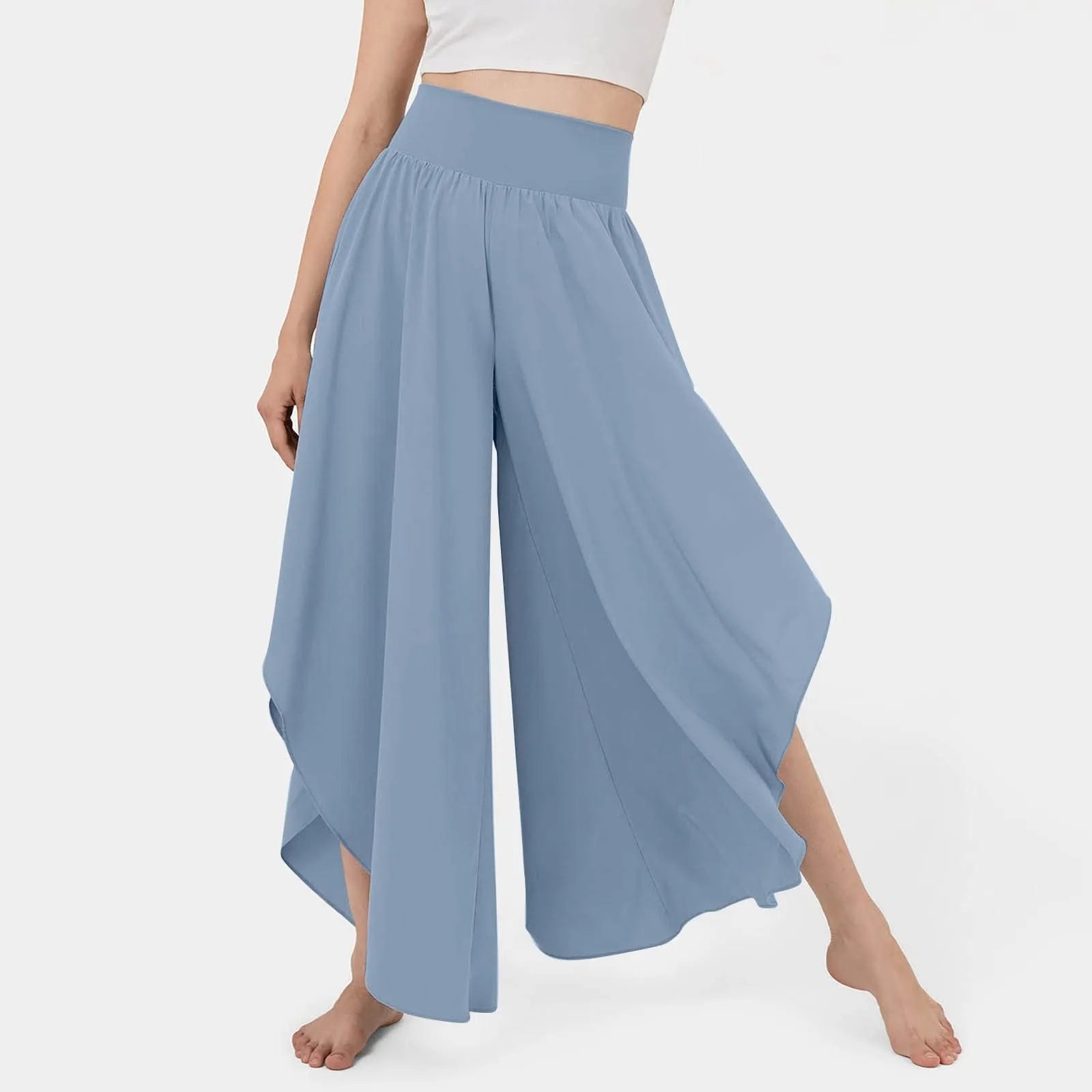 Calça Marvelle™ com Cintura Alta Marcada e Modelagem Pantalona com Recortes Assimétricos / A Fluidez De Uma Saia Com A Praticidade De Uma Calça