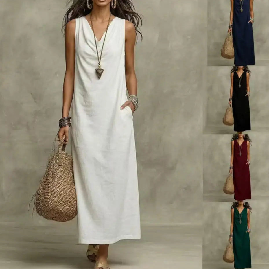 Vestido Aveline™ com Decote Drapeado, Caimento Soltinho e Bolsos Laterais