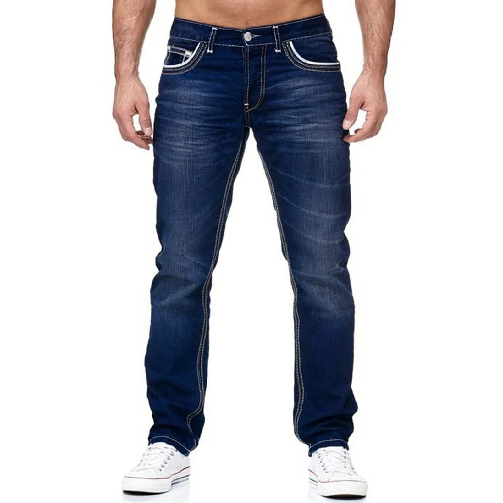 Calça Jeans Castelli™ Com Lavagem Estonada, Costuras Contrastantes E Modelagem Reta / Presença Casual Com Atitude de Homem de Respeito